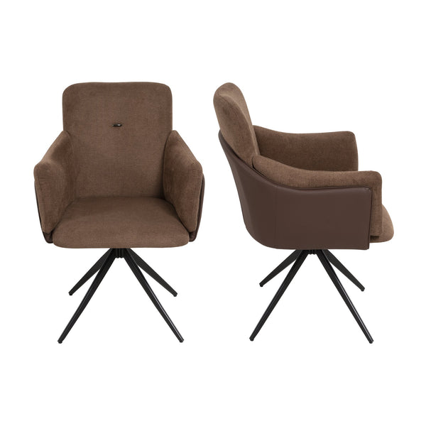 English Elm 360° Modern Swivel Upholstered Home Office Chair Set of 2 with Metal Base, 300lb Capacity, Stylish Dark Brown W757P304241