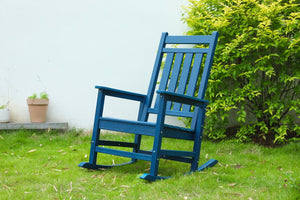 English Elm Oversized Rocking Chair with Wood-Texture Patio Rocker for Adults Ergonomic Weatherproof Seat for Porch Navy Blue W2103P278561