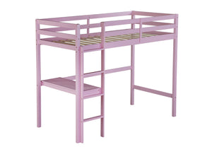 English Elm Twin High Loft Bed with Built-In Desk and Ladder — Space-Saving Rubberwood Study & Sleep Solution Pink W504P206981