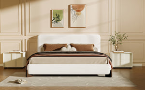 English Elm Elegant Boucle Platform Bed with Wood Legs Textured Upholstery King Bedroom N769K333730B
