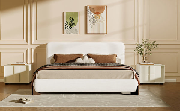 English Elm Elegant Boucle Platform Bed with Wood Legs Textured Upholstery King Bedroom N769K333730B