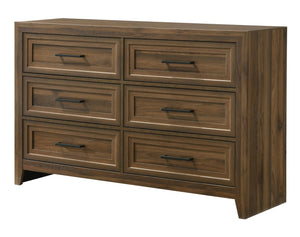 English Elm 1pc Geometric Six Drawer Wooden Dresser Brown Finish Bedroom Storage Modern Style B2741P498438