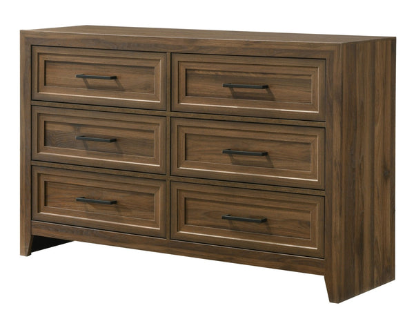English Elm 1pc Geometric Six Drawer Wooden Dresser Brown Finish Bedroom Storage Modern Style B2741P498438