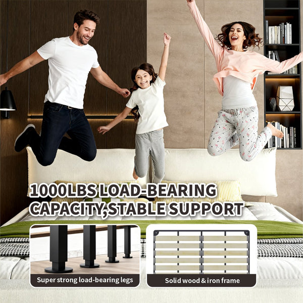 English Elm King Size Cloud Bed Frame - Luxurious Chenille Upholstered Design With Movable Padded Headboard, Beige W1885S00238