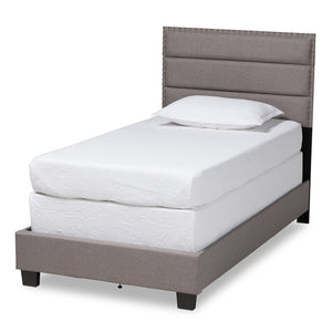 Baxton Studio Baxton Studio Ansa Modern Upholstered Twin Bed with Channel Tufting and Silver Nailhead Trim Grey Twin CF9084C-Grey-Twin