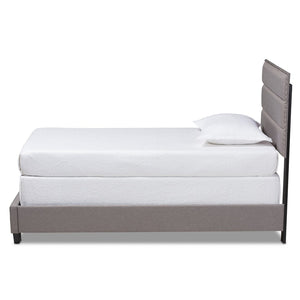 Baxton Studio Baxton Studio Ansa Modern Upholstered Twin Bed with Channel Tufting and Silver Nailhead Trim Grey Twin CF9084C-Grey-Twin