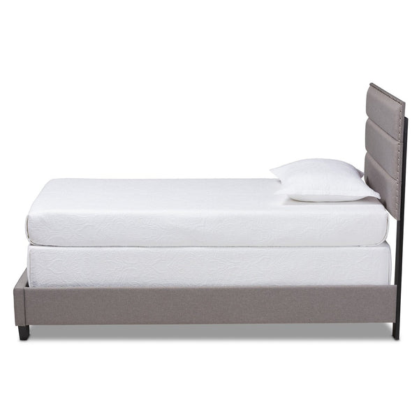 Baxton Studio Baxton Studio Ansa Modern Upholstered Twin Bed with Channel Tufting and Silver Nailhead Trim Grey Twin CF9084C-Grey-Twin