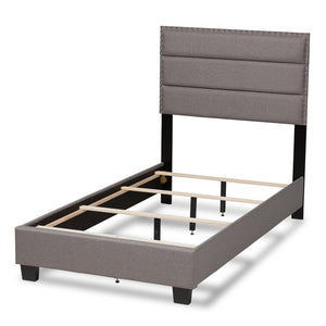 Baxton Studio Baxton Studio Ansa Modern Upholstered Twin Bed with Channel Tufting and Silver Nailhead Trim Grey Twin CF9084C-Grey-Twin