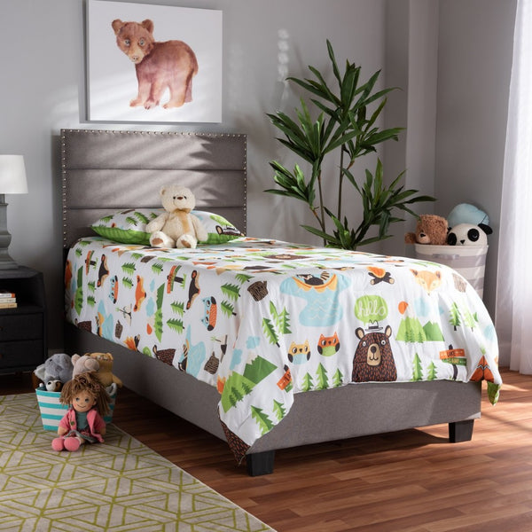 Baxton Studio Baxton Studio Ansa Modern Upholstered Twin Bed with Channel Tufting and Silver Nailhead Trim Grey Twin CF9084C-Grey-Twin