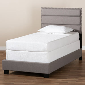 Baxton Studio Baxton Studio Ansa Modern Upholstered Twin Bed with Channel Tufting and Silver Nailhead Trim Grey Twin CF9084C-Grey-Twin