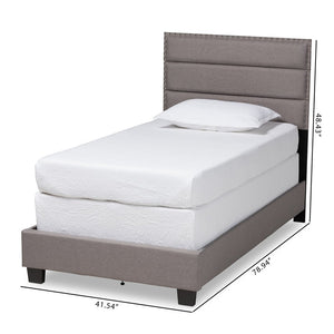 Baxton Studio Baxton Studio Ansa Modern Upholstered Twin Bed with Channel Tufting and Silver Nailhead Trim Grey Twin CF9084C-Grey-Twin