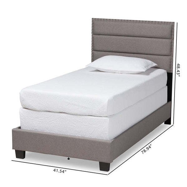 Baxton Studio Baxton Studio Ansa Modern Upholstered Twin Bed with Channel Tufting and Silver Nailhead Trim Grey Twin CF9084C-Grey-Twin