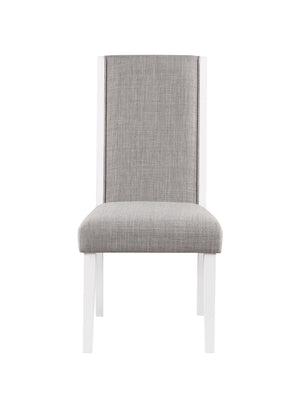 English Elm Classic Weathered Finish Side Chairs Set of 2 with Turned Legs, Padded Linen-Style Upholstery and Trim Gray,White 19 L x 41.5 W x 15 H B2741P334809