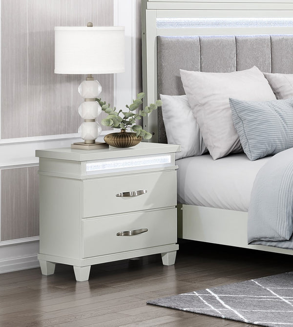 English Elm White 2-Drawer Nightstand with LED Lighting, Modern Bedroom Furniture, Compact 26"x16"x26.5" Storage Bliss B011P250823