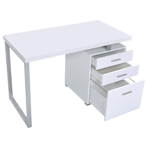 English Elm Modern 47.25-inch Reversible 3-Drawer Office Desk with Silver Metal Frame and File-Ready Storage White 51.75 L x 26 W x 5.66 H B011P362060