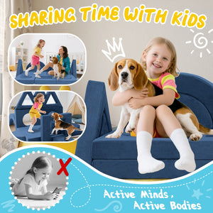 English Elm 16 Piece Modular Foam Play Couch Fort Building Set for Creative Kids Playroom Use Blue T5880P493423