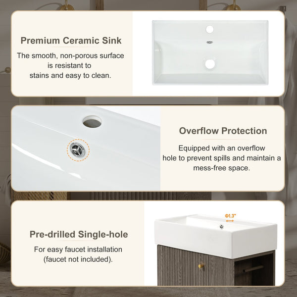 English Elm [video]21.6" Freestanding Bathroom Vanity Ceramic Sink Wavy Door Mdf Cabinet Small Bath Dark Gray N729P285504G