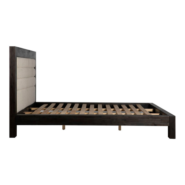 English Elm Ashcroft Channel Tufted Upholstered King Bed Tall Headboard Acacia Wood Accent Frame B2769S00016