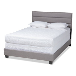 Baxton Studio Baxton Ansa Modern Queen Size Bed with Grey Upholstery, Channel Tufting & Silver Nailhead Trim CF9084C-Grey-Queen