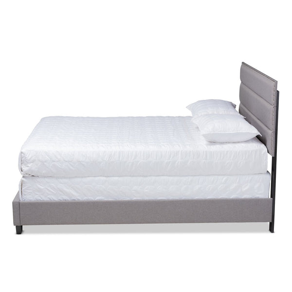 Baxton Studio Baxton Ansa Modern Queen Size Bed with Grey Upholstery, Channel Tufting & Silver Nailhead Trim CF9084C-Grey-Queen