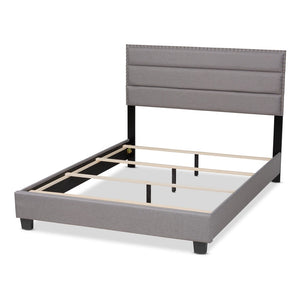 Baxton Studio Baxton Ansa Modern Queen Size Bed with Grey Upholstery, Channel Tufting & Silver Nailhead Trim CF9084C-Grey-Queen
