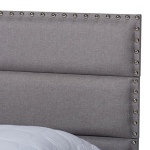Baxton Studio Baxton Ansa Modern Queen Size Bed with Grey Upholstery, Channel Tufting & Silver Nailhead Trim CF9084C-Grey-Queen