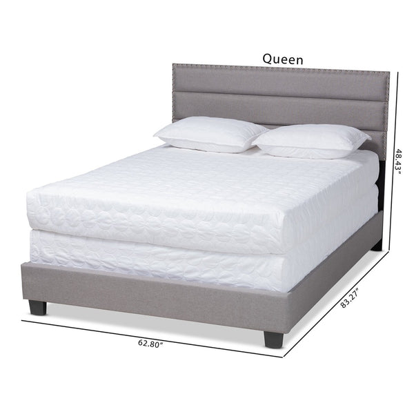 Baxton Studio Baxton Ansa Modern Queen Size Bed with Grey Upholstery, Channel Tufting & Silver Nailhead Trim CF9084C-Grey-Queen