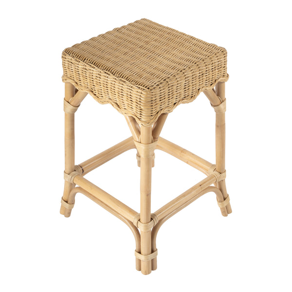 Butler Specialty Flora Rattan 24" Scalloped Counter Stool – Hand-woven Charm For Coastal Kitchen And Dining Spaces Light Brown Rattan,Mahogany 9764404-butler