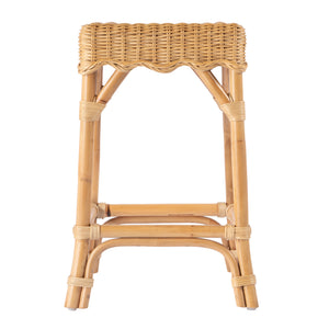 Butler Specialty Flora Rattan 24" Scalloped Counter Stool – Hand-woven Charm For Coastal Kitchen And Dining Spaces Light Brown Rattan,Mahogany 9764404-butler
