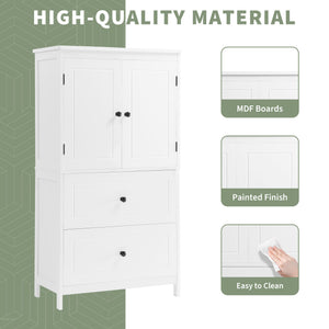 English Elm Bathroom Storage Cabinet with Two Doors and Drawers, Adjustable Shelf, MDF Finish, Slim 28"L x 15"W White N725P188460K