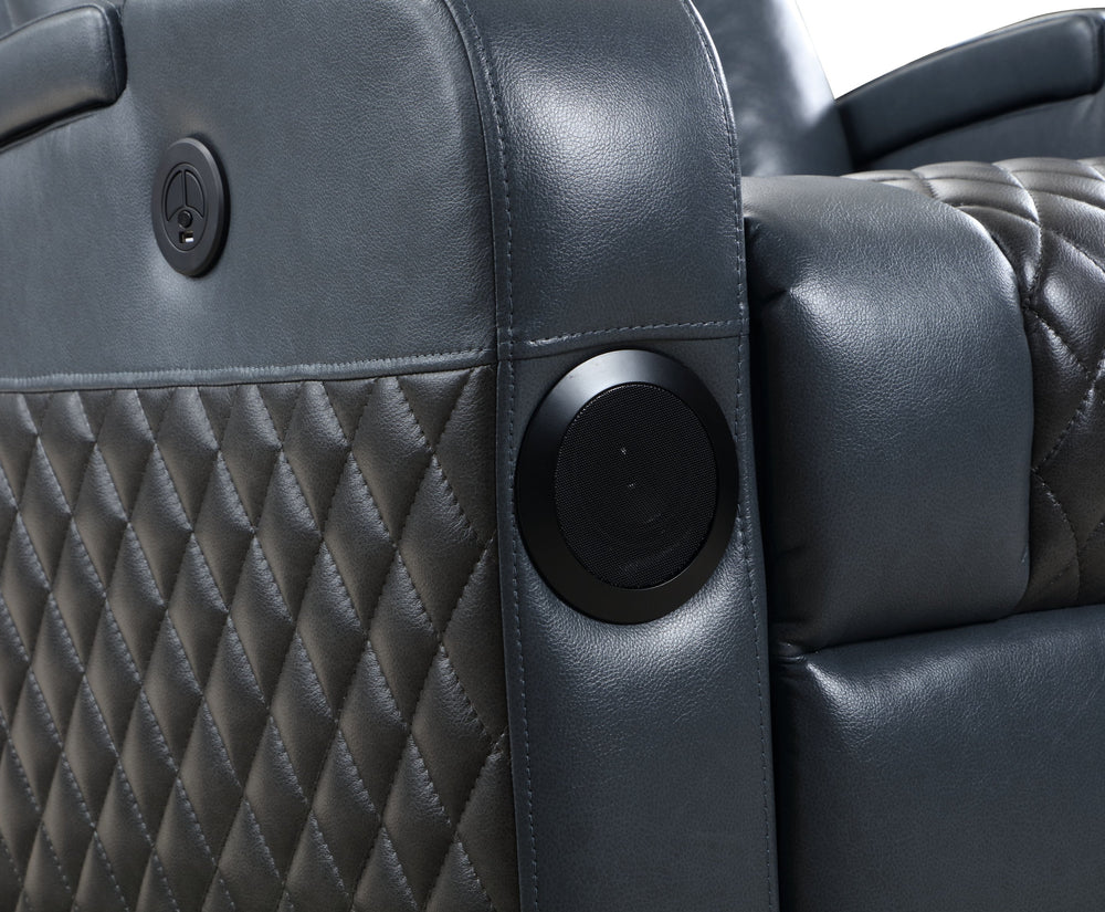 English Elm Blue Modern Power Recliner with LED, Bluetooth Speakers, Wireless Charger, Cooling Cup Holder Bliss B062P215428