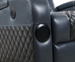 English Elm Blue Modern Power Recliner with LED, Bluetooth Speakers, Wireless Charger, Cooling Cup Holder Bliss B062P215428