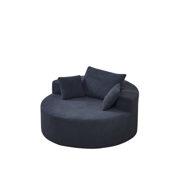 English Elm 55"l Teddy Fleece Round Chaise Chair Plush Foam Seating for Modern Living Rooms Black W1669P368466