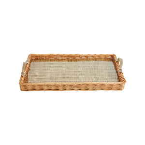 Chelsea House Island Handwoven Tray Large With Tempered Glass & Mocha Leather Handles — Coastal Elegance For Serving, Decor, Organization 97659254