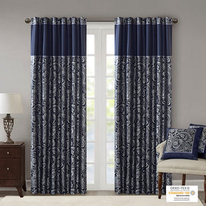 English Elm Jacquard Aubrey Window Curtain Pair with Paisley Weave, Faux Silk Piping, OEKO-TEX Certified Elegance Navy 3.05 L x 10.24 W x 10.24 H B03598175