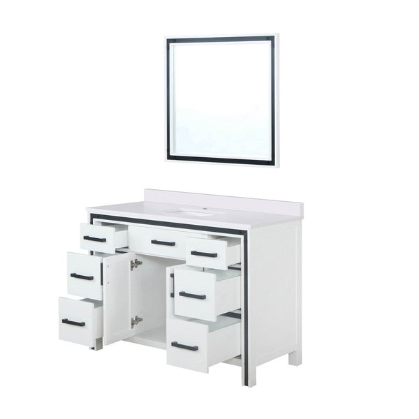 English Elm White Bath Vanity 48x22 with White Quartz Top, Soft-Close Drawers, Mirror Included, Durable Finish B2731S00805