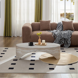 English Elm The Oval Marble Effect Fiberglass Coffee Table Low Profile Contemporary Living Room White W2085P374185