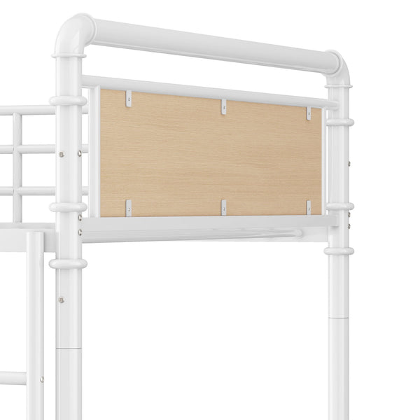 English Elm Twin Twin XL over Twin XL Metal Bunk Bed, Industrial White Detachable Design with Guard Rails, 300lb Capacity W2580P304984
