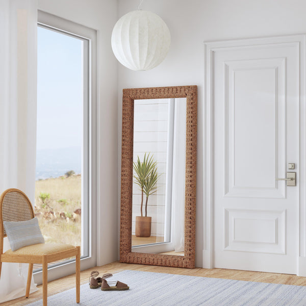 Butler Specialty Gloucester Woven Water Hyacinth Floor Mirror - Embrace Natural Elegance For Your Home Decor Brown Plywood,Water Hyacinth,Glass 9768476-butler