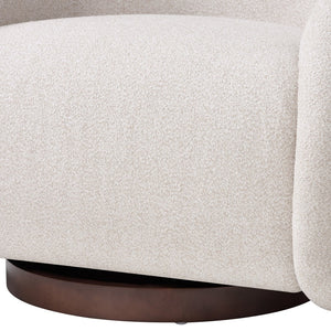 English Elm Sabbo Bouclé Swivel Accent Chair Walnut Wood Base Cozy Reading Nook Seating Beige,Walnut N767P388923B
