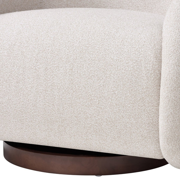 English Elm Sabbo Bouclé Swivel Accent Chair Walnut Wood Base Cozy Reading Nook Seating Beige,Walnut N767P388923B