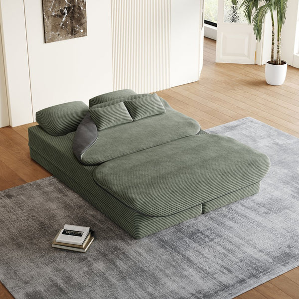 English Elm 75''2-In-1 Foldable Sofa Bed, Cozy Corduroy Lounge Chair With Blanket & Pillows For Versatile Relaxation W834P317048