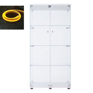 English Elm Led Strip Light Display Cabinet - Stylish Two-Door Glass Showcase With 4 Adjustable Shelves & Lock W1510S00013