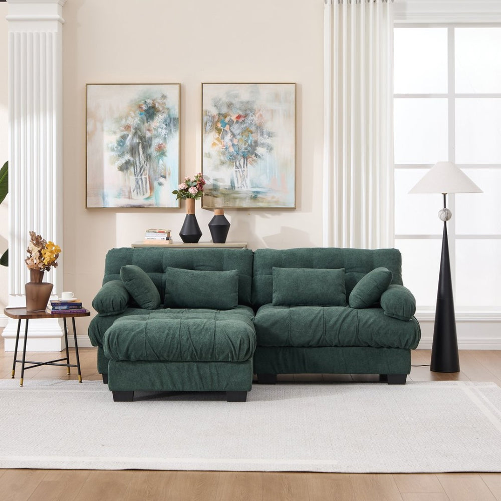 English Elm Modular Cloud Sectional with Ottoman Deep Seat Flannelette Sofa for Living Room Green W2120S00023
