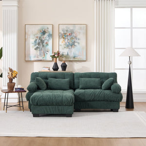 English Elm Modular Cloud Sectional with Ottoman Deep Seat Flannelette Sofa for Living Room Green W2120S00023