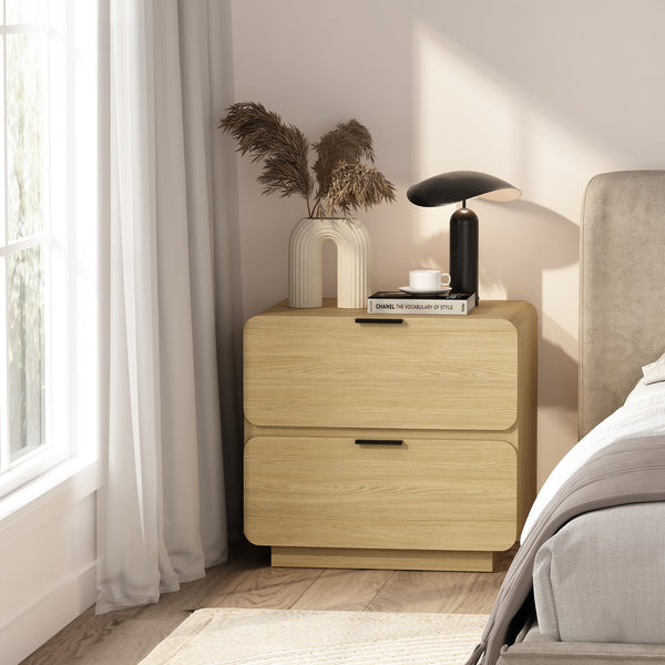 English Elm Chrystie 26" Nightstand with Two Full-Extension Drawers, Warm Wood Grain, Sleek Metal Pulls, Modern Profile Natural B365P398191