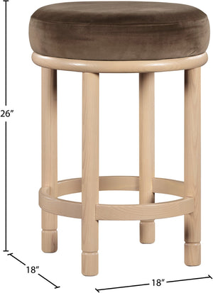 Meridian Furniture Monette Plush Velvet Counter Stool with Solid Ash Legs for Kitchen Island Seating 976Brown-C