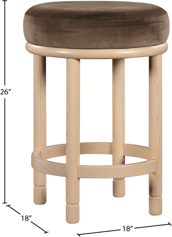 Meridian Furniture Monette Plush Velvet Counter Stool with Solid Ash Legs for Kitchen Island Seating 976Brown-C