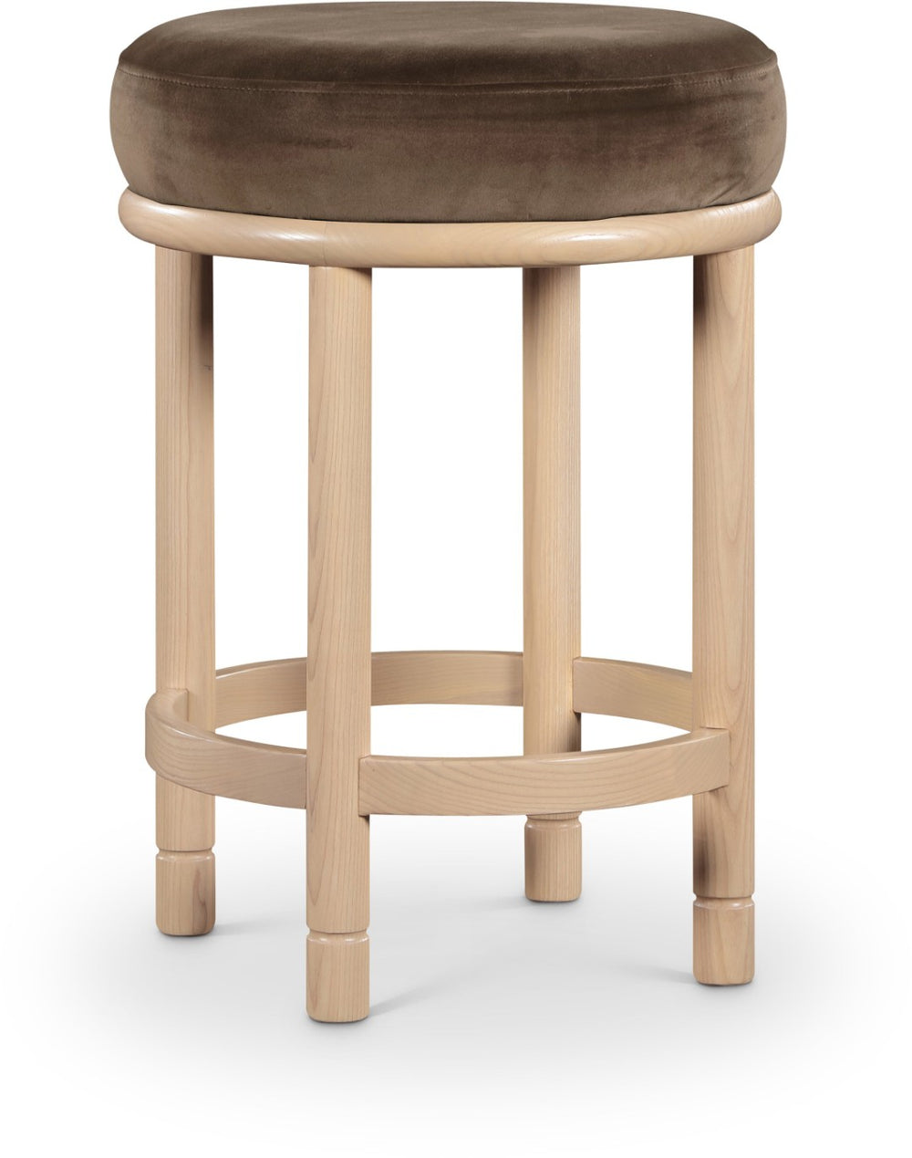Meridian Furniture Monette Plush Velvet Counter Stool with Solid Ash Legs for Kitchen Island Seating 976Brown-C