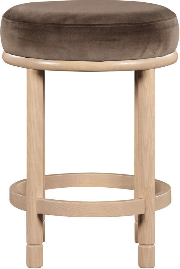 Meridian Furniture Monette Plush Velvet Counter Stool with Solid Ash Legs for Kitchen Island Seating 976Brown-C